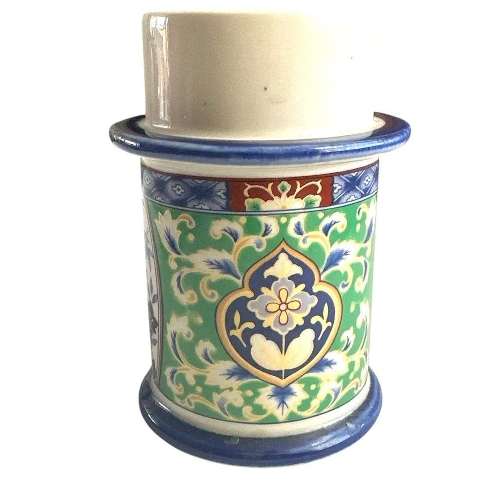 Vintage Japanese Hand painted Cobalt Blue Candle Stick Holder